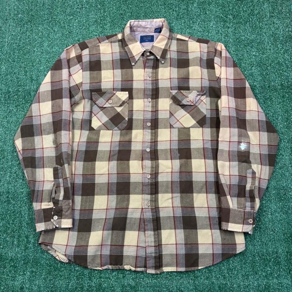 Vintage 1970's Sears Plaid Flannel Shirt Tall